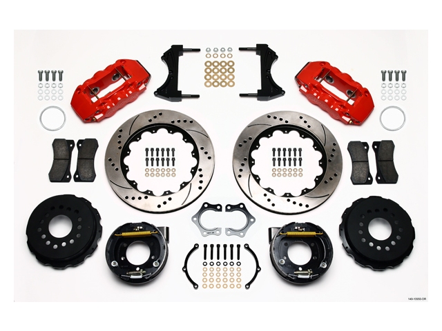 wilwood W4A Big Brake Rear Parking Brake Kit, Drilled & Slotted, Red (2005-2013 Mustang) - Click Image to Close