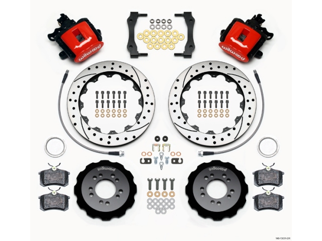wilwood Combination Parking Brake Caliper Rear Brake Kit, Drilled & Slotted, Red (2013 Focus ST)