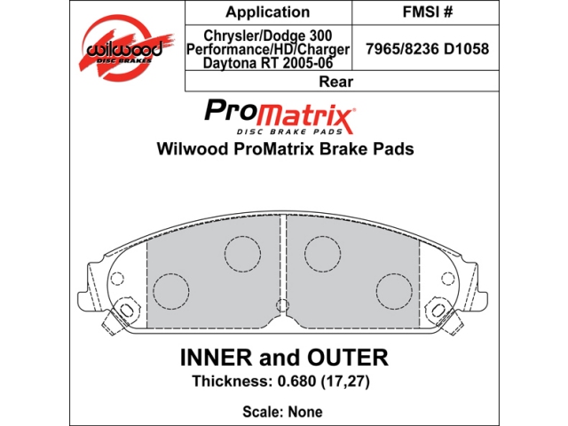 wilwood ProMatrix Brake Pads, Front & Rear [D1058] - Click Image to Close